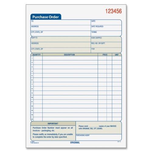 Tops tops purchase order book, carbonless duplicate, 5-9/16 x 7-5/16 inches, 50 for sale