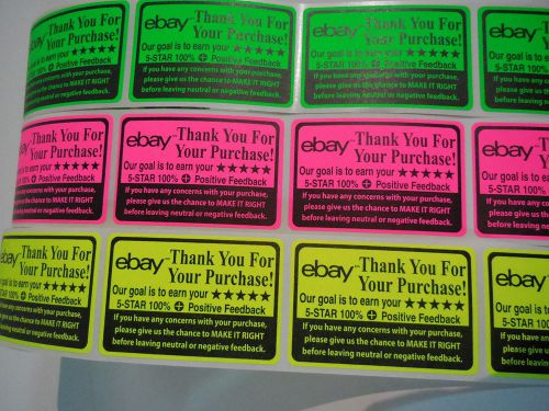 30 Ebay Thank You For Your Purchase Stickers NEON 2 x 3  5 Star Rating Label FB