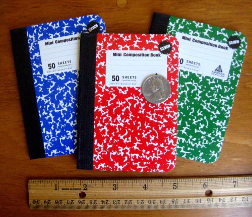 3 Mini Composition Marbled Notebook Sewn Tiny Sewed Stitched Thread Bound Sturdy