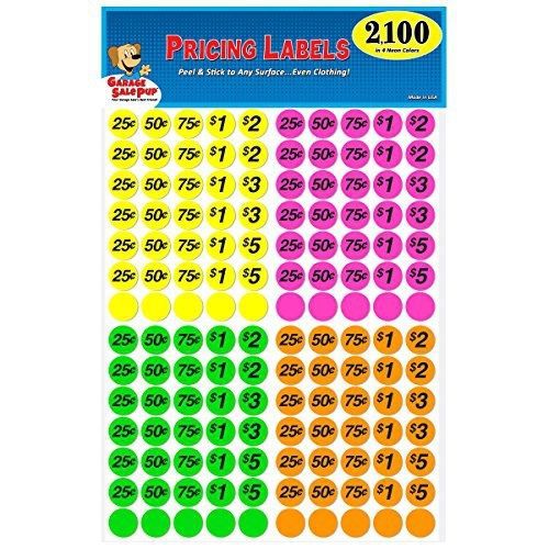Garage sale pup preprinted pricing labels, bright neon multicolored: for sale