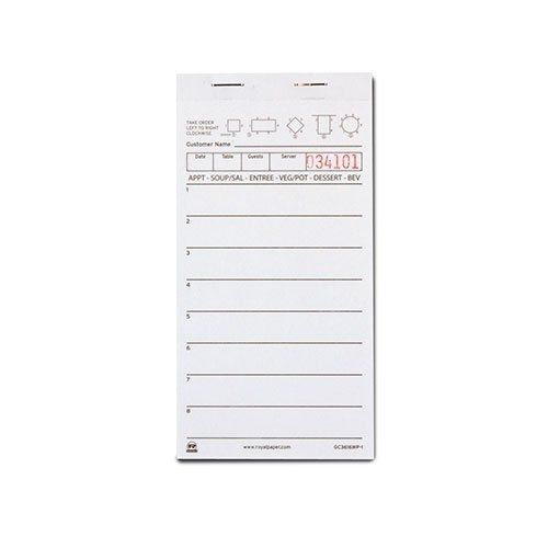 Royal white server pad paper, 1 part booked with 8 lines, package of 10 for sale
