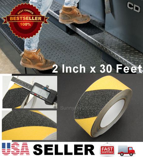 2&#034; x 30&#039; Black Yellow Hazard Anti Skid Non-Slip Mineral Abrasive Safety Tape