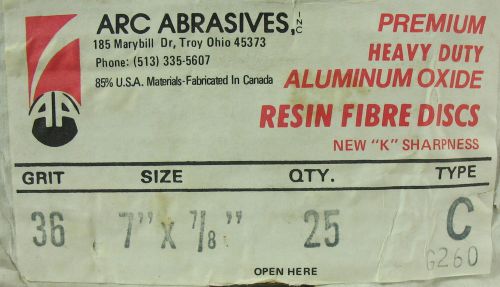 ARC Abrasives Aluminum Oxide 7” x 7/8” 36 Grit Type C Sharpness K 25 Pieces