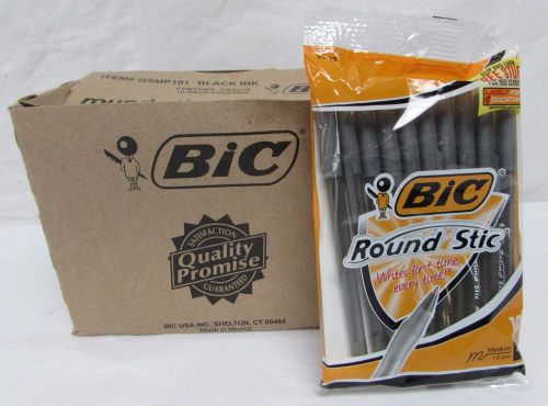 BIC round stick ballpoint pen black medium 12 10 packs 120 pens
