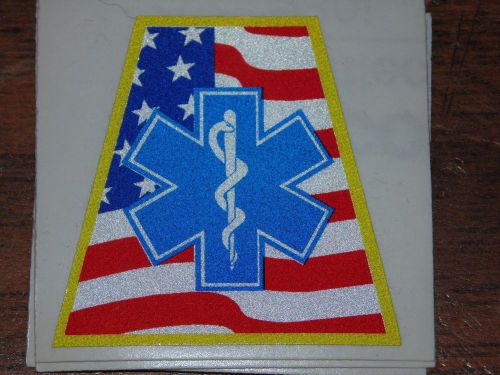 Star of Life on American Flag background, helmet tet, 2&#034; H x 2&#034; W