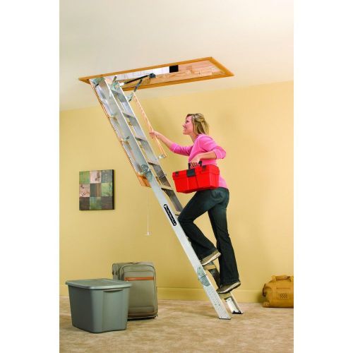 Louisville ladder aa229gs elite aluminum attic ladder 350 pound capacity for sale