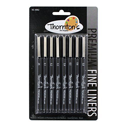 Thornton&#039;s Art Supply Distinct Fine Line Sketch Drawing Pens, Black Ink,