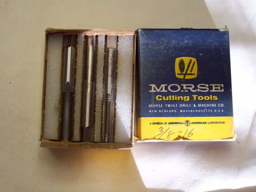 Morse threading hand tap set, 3/8&#034; x 16 nc, bottom, plug, &amp; taper for sale