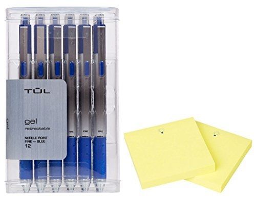 TUL, 3M TUL GL1 Gel Pen Retractable Needle Point Fine 0.5mm, Blue 12/pk +