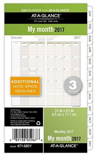 Day Runner Monthly Planner Refill 2017, Loose Leaf, 3-3/4 X 6-3/4 , Size 3