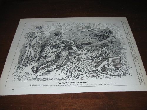 1894 Original POLITICAL CARTOON - FARMER in DICE GAMBLING Game w/ MOTHER NATURE