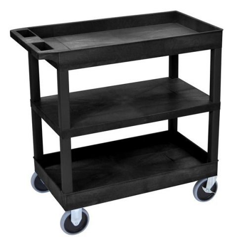 Heavy duty cart 3 shelves rolling utility handcart industrial 2 lock brake black for sale