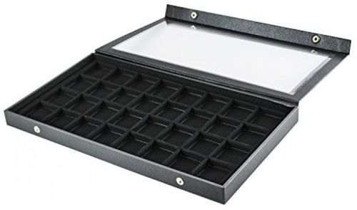 Black Plastic Earring Jewelry Display Case 32 Slots Clear Top For Home By Super