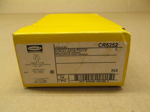 Lot of 8 nib hubbell hblcr5252 cr5252 receptacle 2p 3w 15a 125v nema 5-15r brown for sale