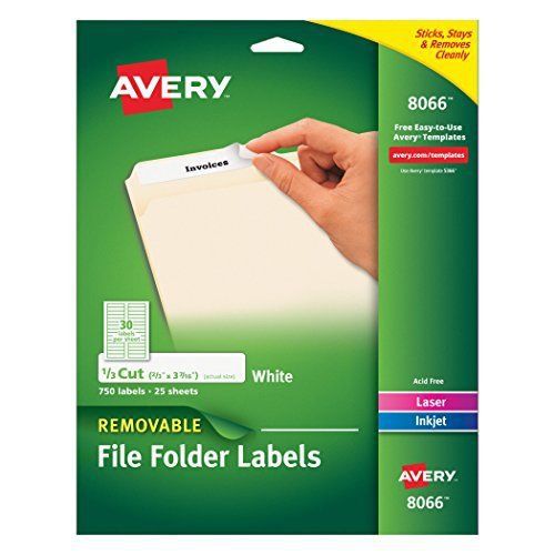 Avery removable white file folder labels, 750 pack (8066) for sale
