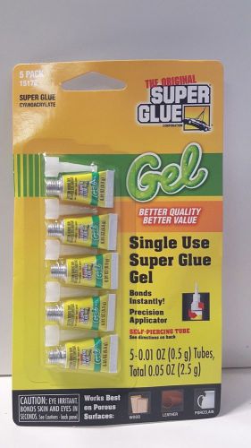 5 Pack Super Glue Gel.01 oz (.5g) Each Bottle Single Use