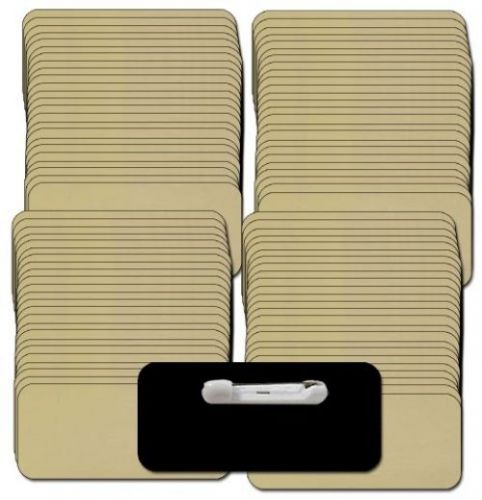 Name tags / badges and pin fasteners unattached - 100 pack bulk gold / black x for sale
