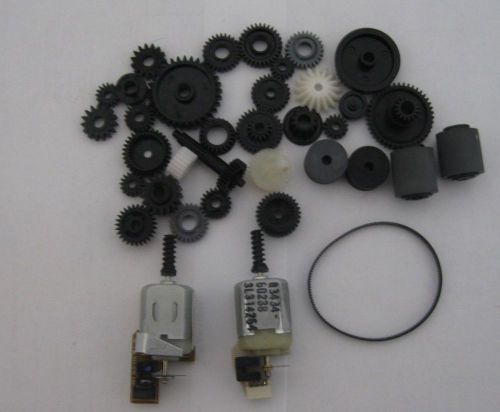 2 X Used dc Motor With Encoder Rubber Drive Belt Plastic Gears HP Printer Parts