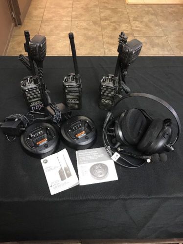 Motorola Cp185 Lot Of 3, Headset, 2 Chargers