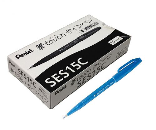 GENUINE Pentel SES15C Caligraphy Brush Sign Pen (10pcs) - Skyblue FREE SHIP