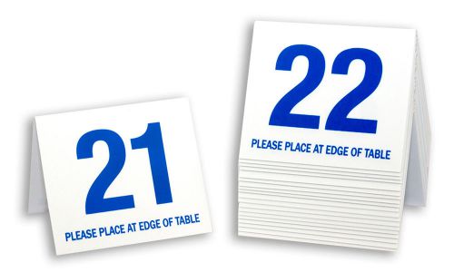 Plastic Table Numbers 21-40, Tent Style, White w/ Blue Number, Free shipping