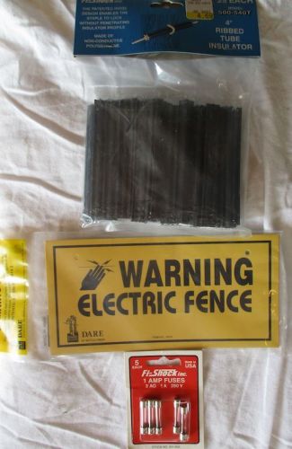 Fi-Shock 4&#034; Ribbed Tube Insulators- 1 amp Fuses &amp; 3 Pk. Dare Electric Fence Sign