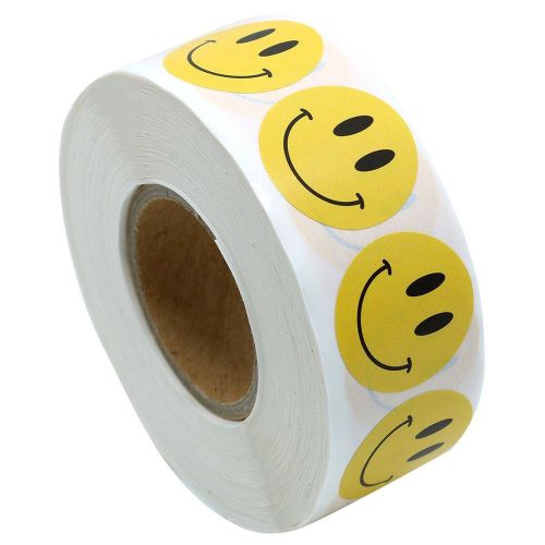 Hybsk(TM) Yellow Smiley Face Happy Stickers 1&#034; Inch Round Circle Teacher Labe...