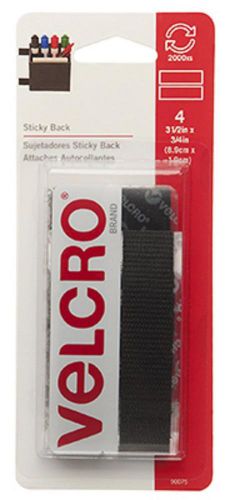 Velcro USA 3-1/2&#034;L x 3/4&#034;W, Black Velcro Sticky Back Strips 90075