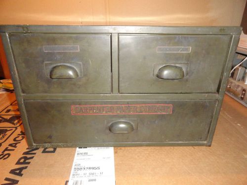 Vintage letterpress printing salesmans industrial 3 drawer metal sample cabinet. for sale