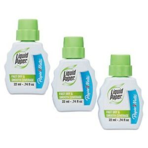 Paper Mate Liquid Paper Fast Dry Correction Fluid, 3 Bottles (PAP5643115)