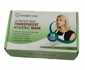 ULTRALIGHT MASK  I  Transparent Hygienic Mask for Foodservice (30 Clear Masks)