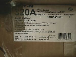 (C) Eaton 320A Meter Socket 1PH-3 Wire 4 Jaws Ringless Outdoor UTH4300UCH 600V
