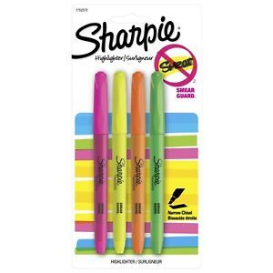 Sharpie Pocket Style Highlighters, Chisel Tip, Assorted, 4 Pack