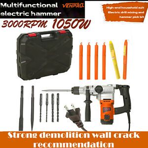 3000RPM Electric Demolition Jack Hammer Concrete Breaker Punch Chisel Bit 1050W*