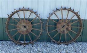 2 Tractor Tires Steel Wheels, Vintage Implement Thresher, Cast Iron, B