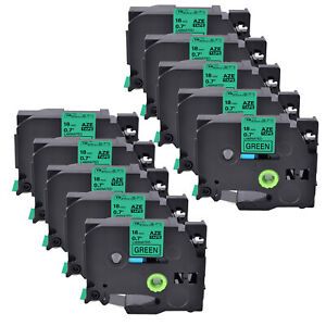 10PK Compatible Brother TZ-741 TZe-741 Black on Green Label Tape Cassette 0.7&#034;
