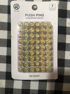 Emoji Faces Push Pins, 54 Count Steel Metal with 1/4&#034; Needle, 6 Designs