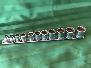 SNAP ON 3/8&#034; DRIVE 12 POINT SHALLOW SOCKET SET 11 PIECE  1/4 TO 7/8