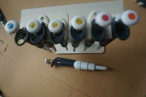 Gilson Pipetman Pipette Pipettor set pipet variable P10  P1000 P200 stand 10ml 3