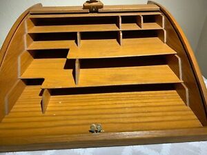 Roll Top desk organizer for papers, pens and misc. desk items made of oak. 