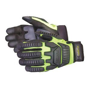 SUPERIOR GLOVE MXVSBPB/L Mechanic Glove,Black/HV Green,L,PR