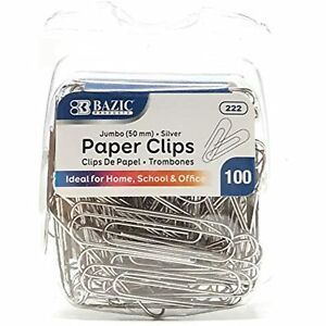 BAZIC Jumbo Paper Clip, 50 mm, Silver, 100 Per Pack - 1 Pack