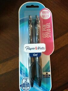 Paper Mate Black Ink Gel Pens, Medium (0.7mm), 2 Count -new- Comfortable Grip