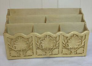 Vintage Lerner Carved Wood-Look Desk Organizer 6 Slot Letter Mail Holder