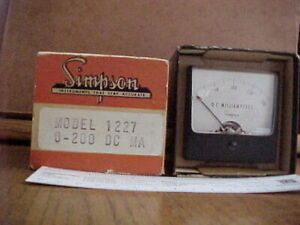 Simpson mod 1227 6 cm rectangular meter reading 0-200 mA DC New-In-Box