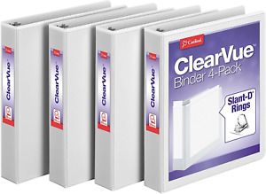 Cardinal 1.5 Inch 3 Ring Binder, D Ring, White, 4 Pack, Holds 375 Sheets (29400)