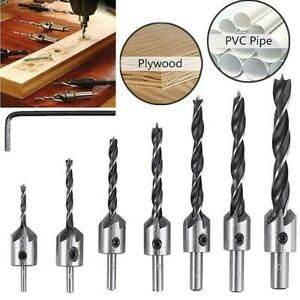 Tapered Drill Three-point woodworking countersink Screw Hole x8 Set Wood G5O4