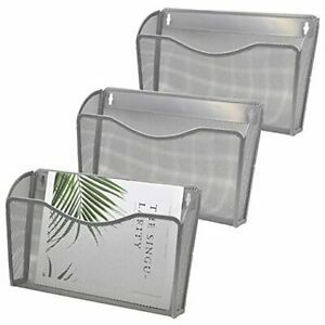 Mesh Wall Mounted File Holder Hanging Wall File Organizers for 3 Pack Silver