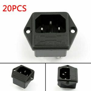 20PCS IEC320 C14 3 Pin Male Power Socket W/Fuse 10A 250V For Boat DIY AC-001C2,