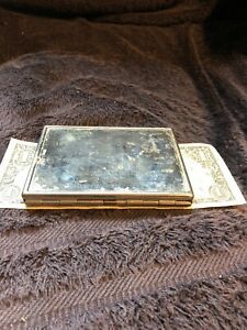 VINTAGE GOLD TONE MIRRORED METALLIC BUSINESS CARD/MONEY CLIP COMBINATION HOLDER